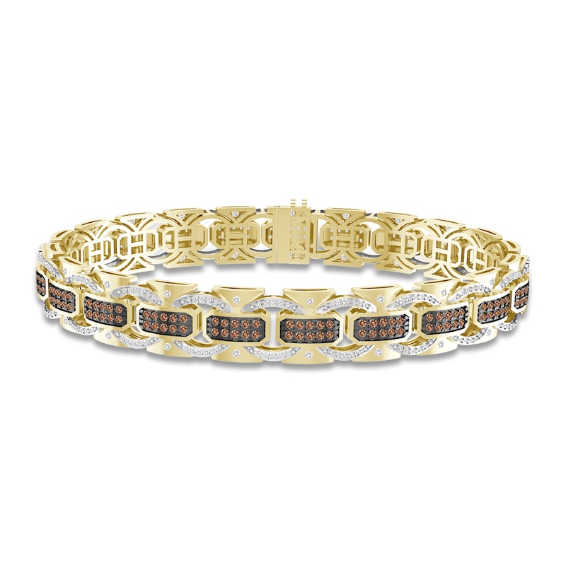 Main Image 1 of The New Fashioned Men's Bourbon-Colored & White Diamond Bracelet 2 ct tw Round 10K Yellow Gold 8.5"
