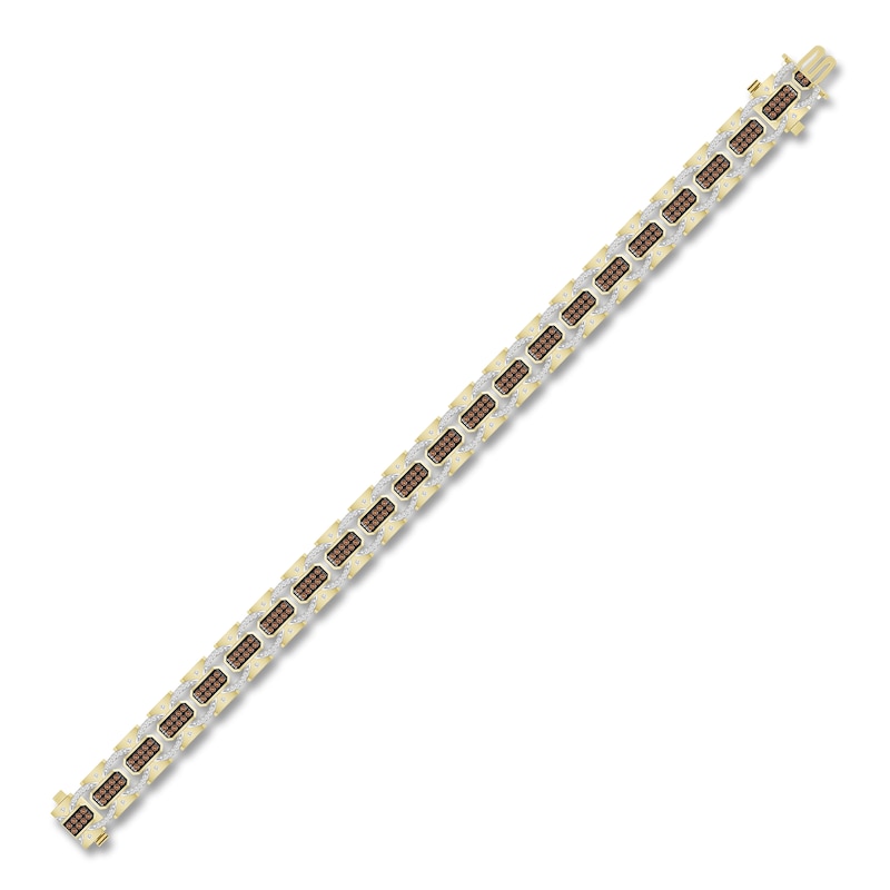 Main Image 2 of The New Fashioned Men's Bourbon-Colored & White Diamond Bracelet 2 ct tw Round 10K Yellow Gold 8.5"