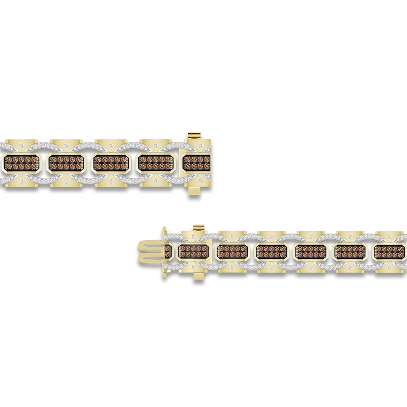 Main Image 3 of The New Fashioned Men's Bourbon-Colored & White Diamond Bracelet 2 ct tw Round 10K Yellow Gold 8.5"