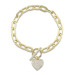 Shy Creation Diamond Heart Toggle Bracelet 3/8 ct tw 14K Yellow Gold 7.5" SC55024899Z7.5