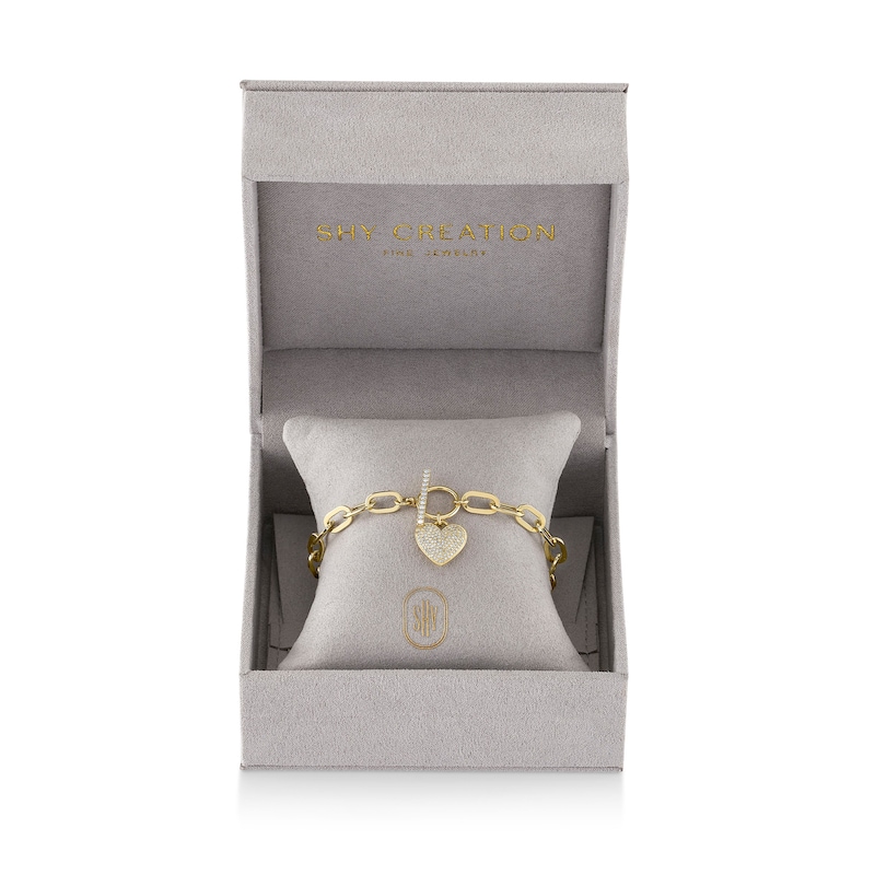 Main Image 4 of Shy Creation Diamond Heart Toggle Bracelet 3/8 ct tw 14K Yellow Gold 7.5" SC55024899Z7.5