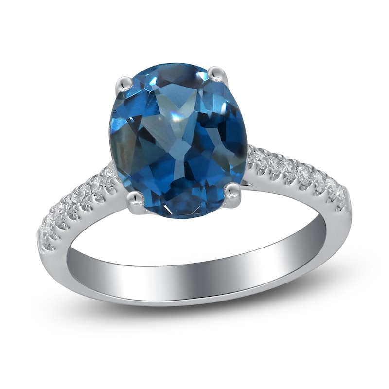 Oval-Cut Natural London Blue Topaz Engagement Ring 1/5 ct tw 14K White Gold