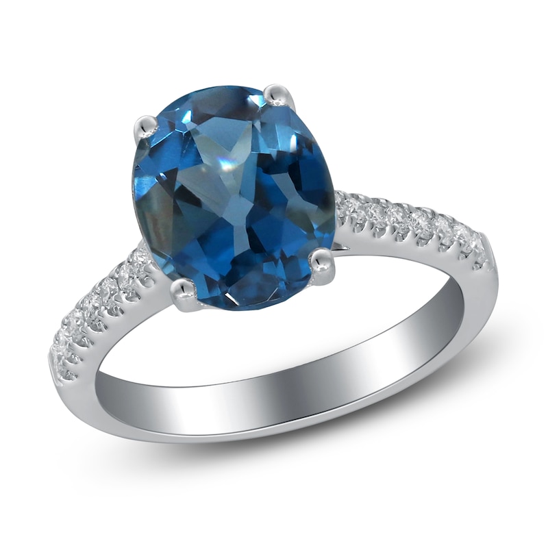 Oval-Cut Natural London Blue Topaz Engagement Ring 1/5 ct tw 14K White Gold