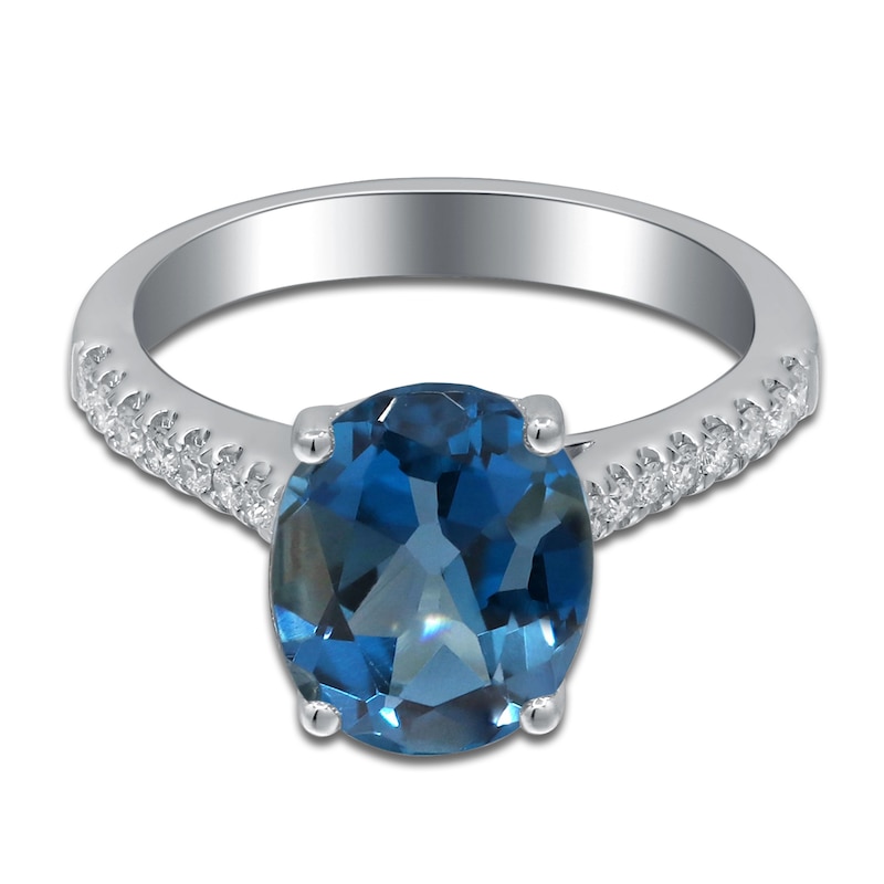 Oval-Cut Natural London Blue Topaz Engagement Ring 1/5 ct tw 14K White Gold