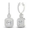 Thumbnail Image 4 of Square-Cut Emerald/Round Lab-Grown Diamond Earrings 2-3/4 ct tw 14K White Gold