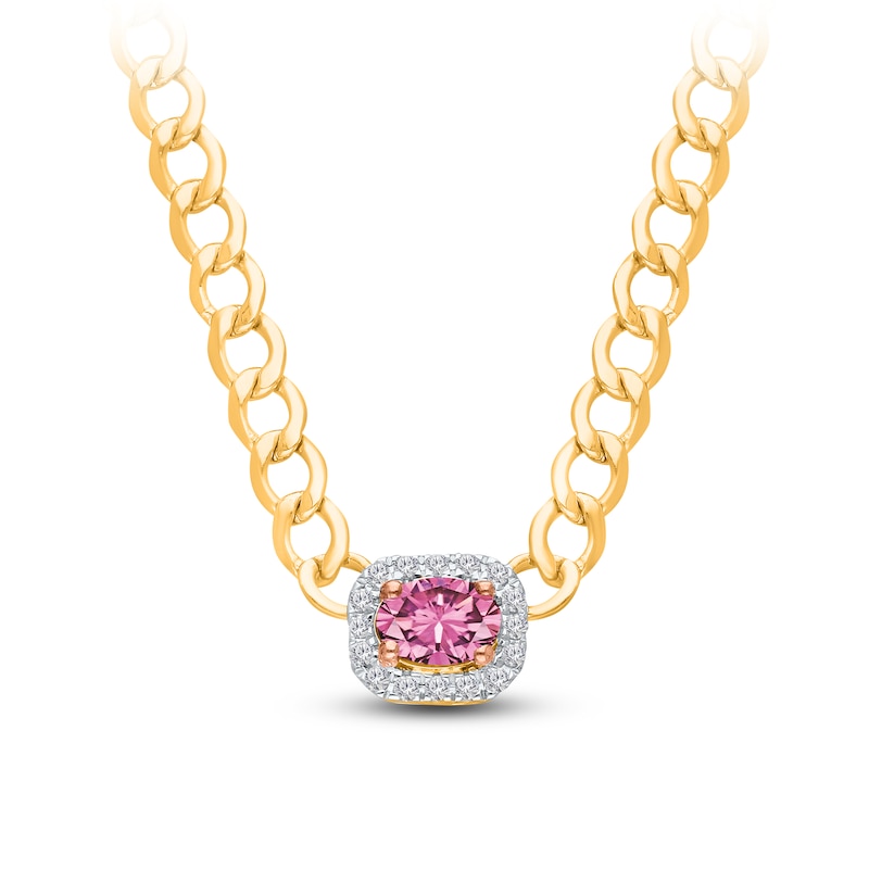 Kallati Natural Pink Sapphire & Diamond Necklace 1/5 ct tw 14K Yellow Gold