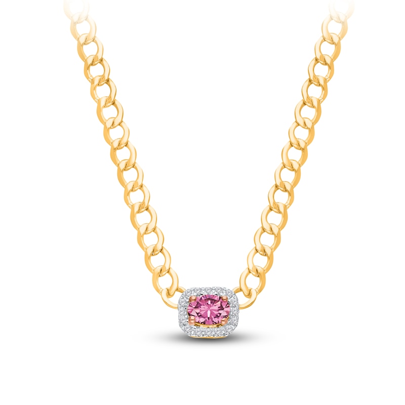 Kallati Natural Pink Sapphire & Diamond Necklace 1/5 ct tw 14K Yellow Gold