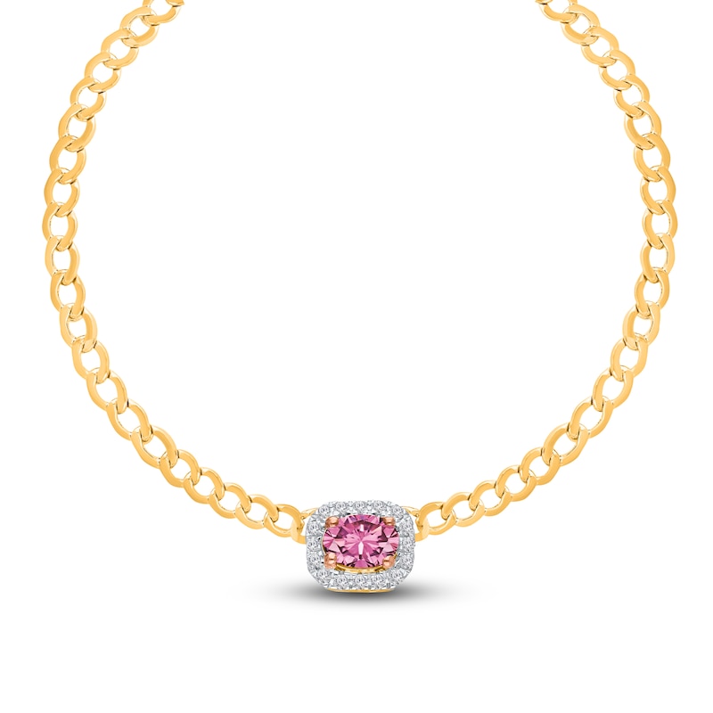 Kallati Natural Pink Sapphire & Diamond Necklace 1/5 ct tw 14K Yellow Gold