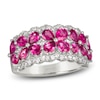 Thumbnail Image 1 of Pear-Shaped Natural Ruby & Diamond Flower Ring 3/8 ct tw Round Platinum