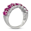 Thumbnail Image 2 of Pear-Shaped Natural Ruby & Diamond Flower Ring 3/8 ct tw Round Platinum