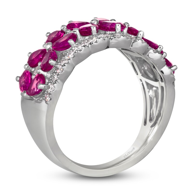 Main Image 2 of Pear-Shaped Natural Ruby & Diamond Flower Ring 3/8 ct tw Round Platinum