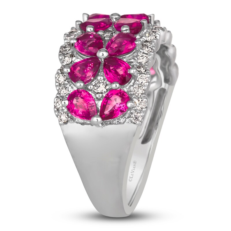 Main Image 3 of Pear-Shaped Natural Ruby & Diamond Flower Ring 3/8 ct tw Round Platinum