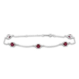 Lab-Created Ruby & Diamond Station Bracelet 1/15 ct tw 10K White Gold 7.25&quot;