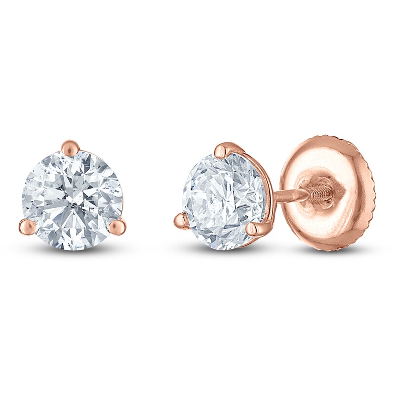 Main Image 2 of Certified Round-Cut Diamond Solitaire Stud Earrings 3/4 ct tw 18K Rose Gold (SI2/I)