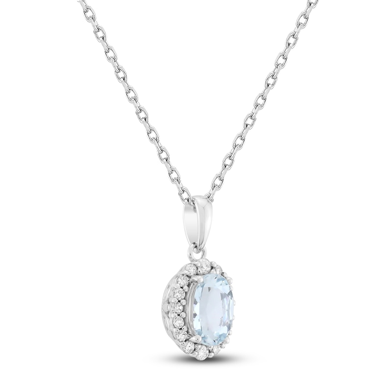 Oval-Cut Natural Aquamarine & Diamond Necklace 1/6 ct tw 10K White Gold 18"