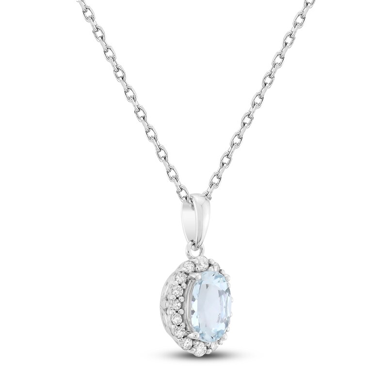 Main Image 2 of Oval-Cut Natural Aquamarine & Diamond Necklace 1/6 ct tw 10K White Gold 18"