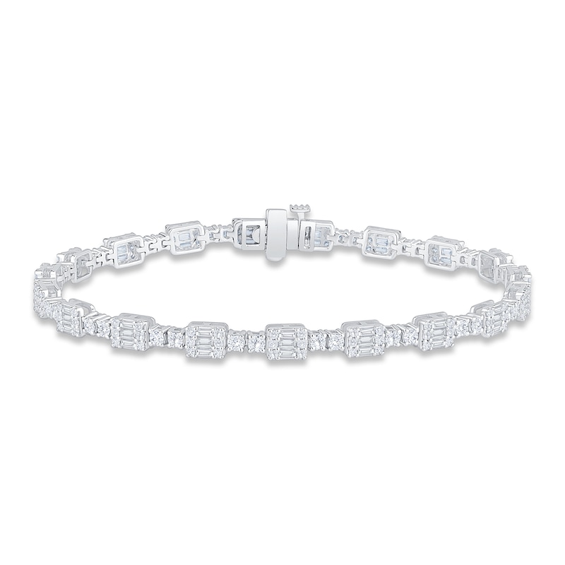 Main Image 1 of Baguette & Round-Cut Multi-Diamond Link Tennis Bracelet 14K White Gold 2-1/2 ct tw 14K White Gold 7"