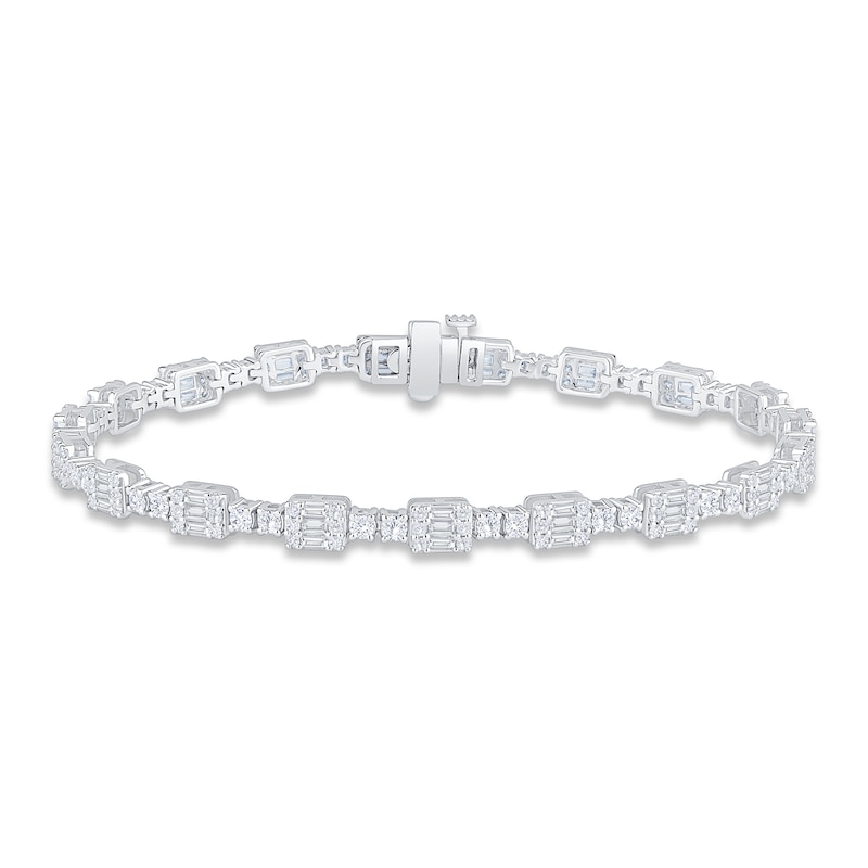 Baguette & Round-Cut Multi-Diamond Link Tennis Bracelet 14K White Gold 2-1/2 ct tw 14K White Gold 7"