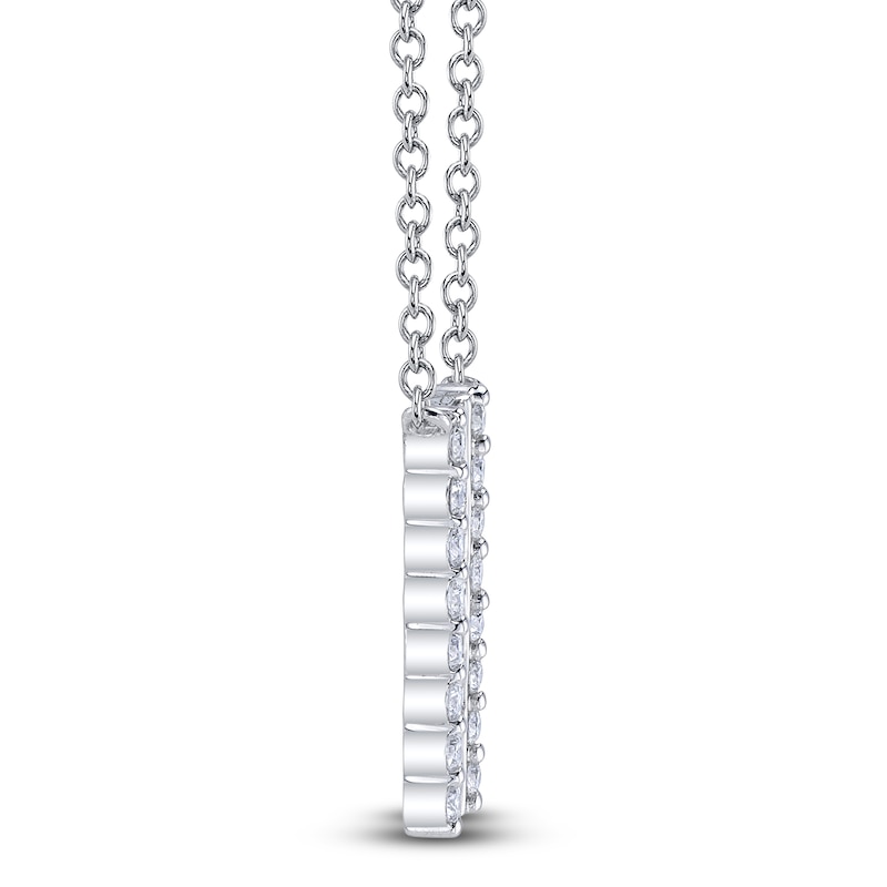 Main Image 2 of Shy Creation Baguette & Round-Cut Diamond Scalloped Vertical Bar Necklace 1/2 ct tw 14K White Gold SC55024787