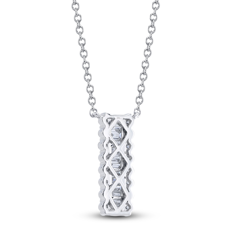 Main Image 3 of Shy Creation Baguette & Round-Cut Diamond Scalloped Vertical Bar Necklace 1/2 ct tw 14K White Gold SC55024787