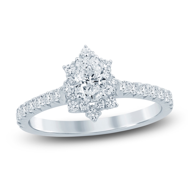 Main Image 1 of Brilliant Moments Pear-Shaped Diamond Starburst Halo Engagement Ring 3/4 ct tw 14K White Gold