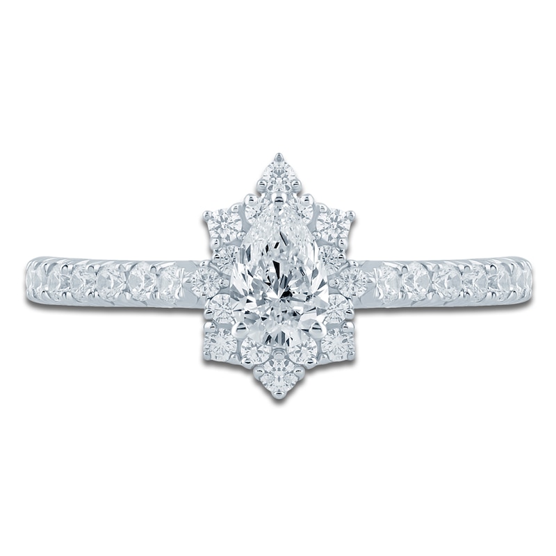 Main Image 3 of Brilliant Moments Pear-Shaped Diamond Starburst Halo Engagement Ring 3/4 ct tw 14K White Gold