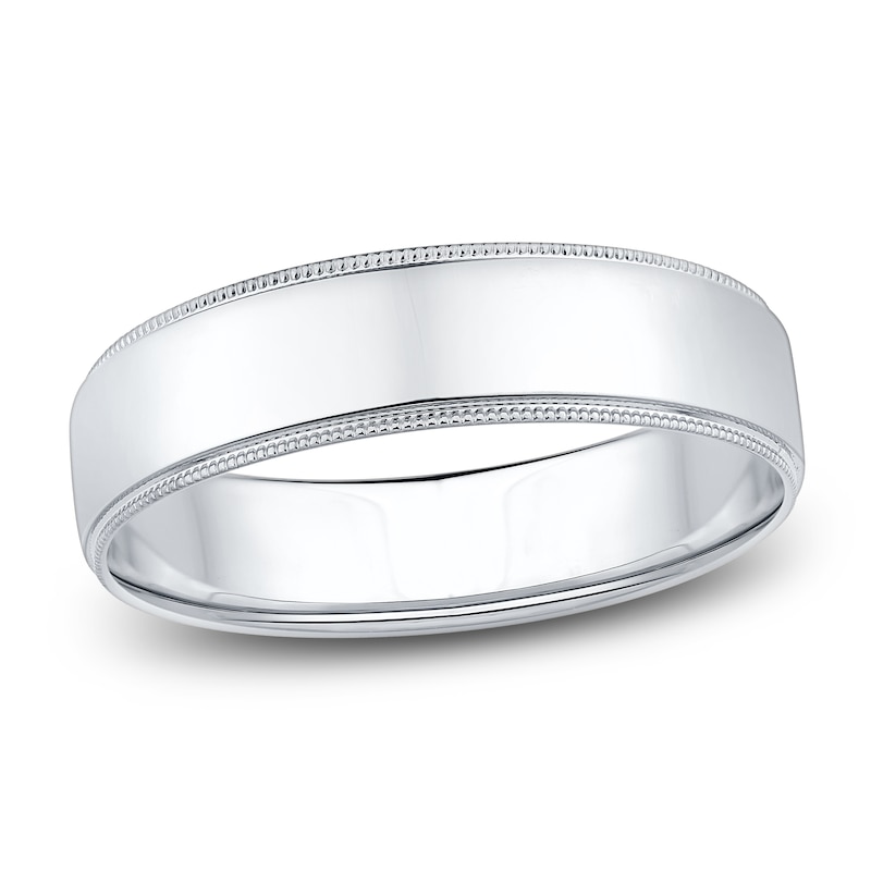Main Image 1 of Men's Polished Milgrain Wedding Band 14K White Gold 6mm