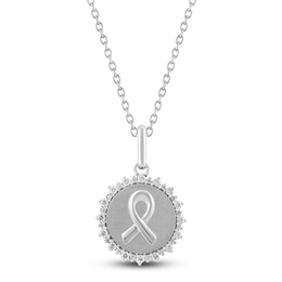 Diamond Ribbon Medallion Necklace 1/4 ct tw Sterling Silver 18"