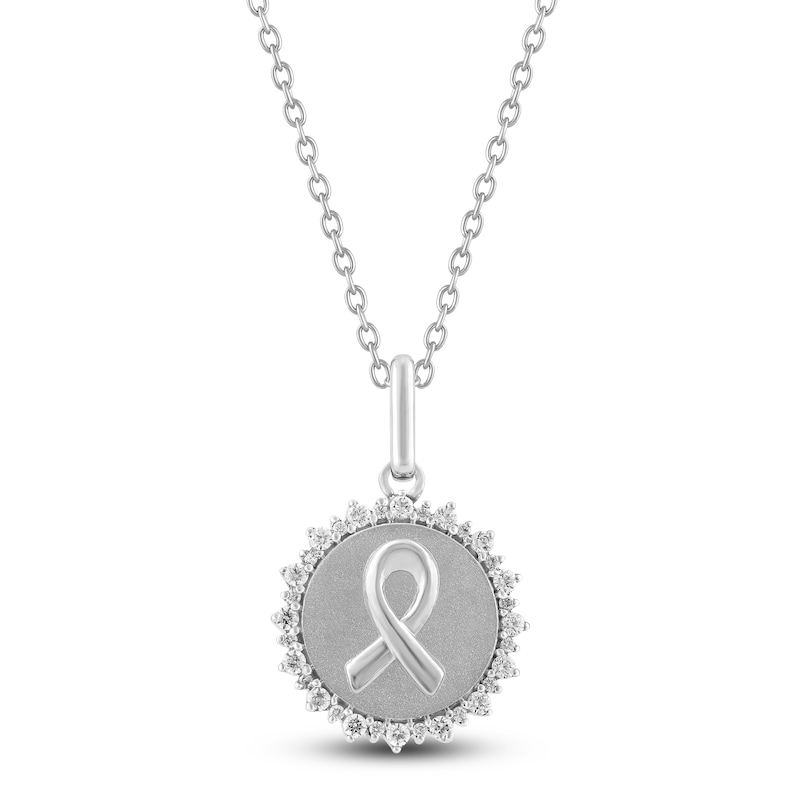 Main Image 1 of Diamond Ribbon Medallion Necklace 1/4 ct tw Sterling Silver 18"