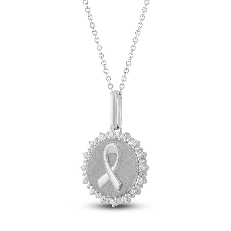 Main Image 2 of Diamond Ribbon Medallion Necklace 1/4 ct tw Sterling Silver 18"