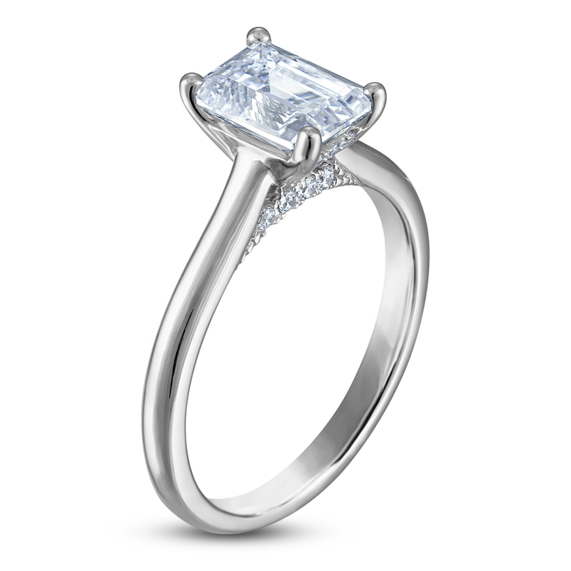 Main Image 2 of Emerald-Cut Lab-Grown Diamond Solitaire Plus Engagement Ring 1-5/8 ct tw Platinum (VS2/F)