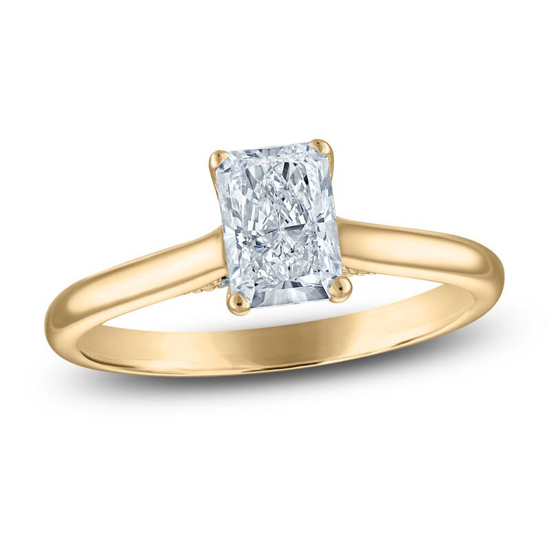 Radiant-Cut Lab-Grown Diamond Solitaire Plus Engagement Ring 1 ct tw 18K Yellow Gold (VS2/F)
