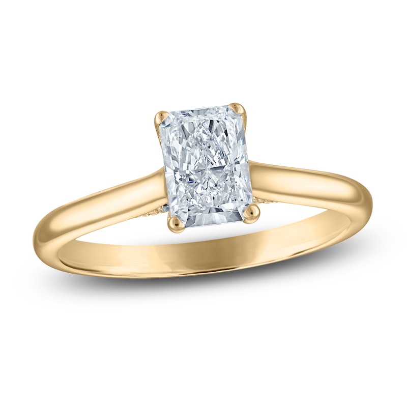 Main Image 1 of Radiant-Cut Lab-Grown Diamond Solitaire Plus Engagement Ring 1 ct tw 18K Yellow Gold (VS2/F)