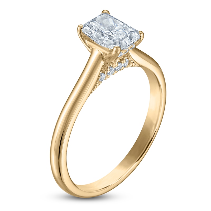 Main Image 2 of Radiant-Cut Lab-Grown Diamond Solitaire Plus Engagement Ring 1 ct tw 18K Yellow Gold (VS2/F)
