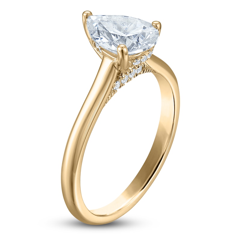 Main Image 2 of Pear-Shaped Lab-Grown Diamond Solitaire Plus Engagement Ring 1 ct tw 18K Yellow Gold (VS2/F)