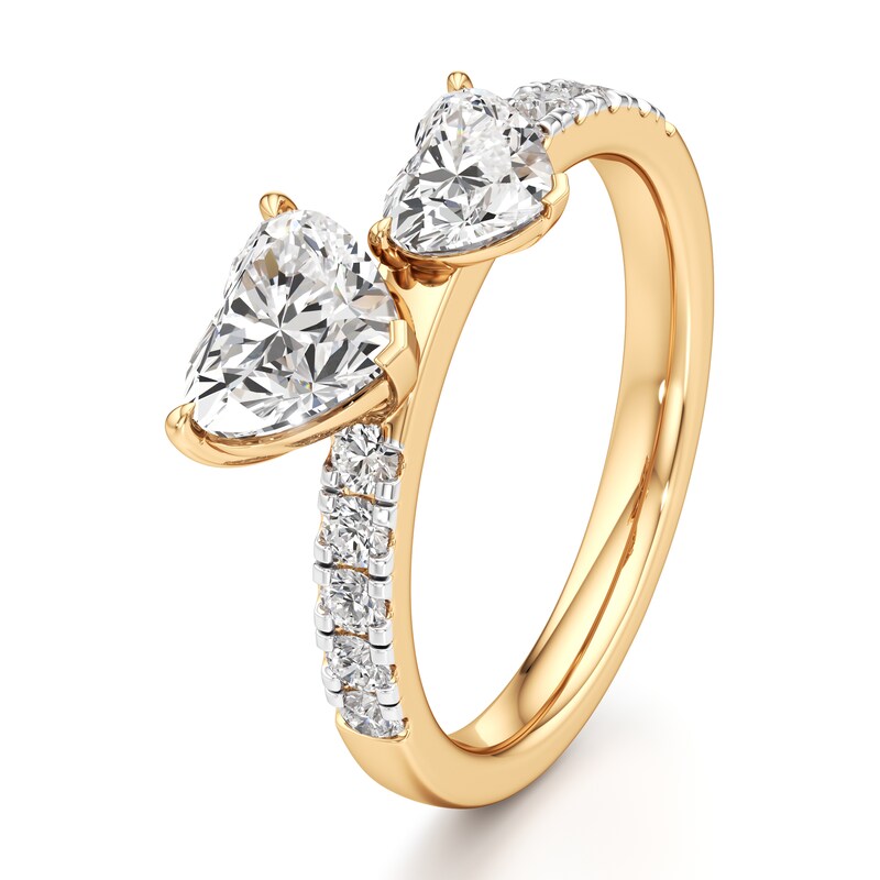 Main Image 4 of J'Lure Heart Brilliant-Cut Two-Stone Lab-Grown Diamond Engagement Ring 1-3/4 ct tw 18K Yellow Gold