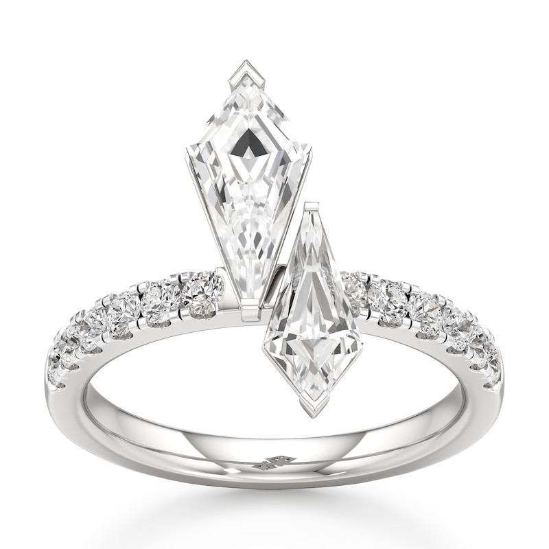 Main Image 1 of J'Lure Kite Step-Cut Two-Stone Lab-Grown Diamond Engagement Ring 1-7/8 ct tw 18K White Gold