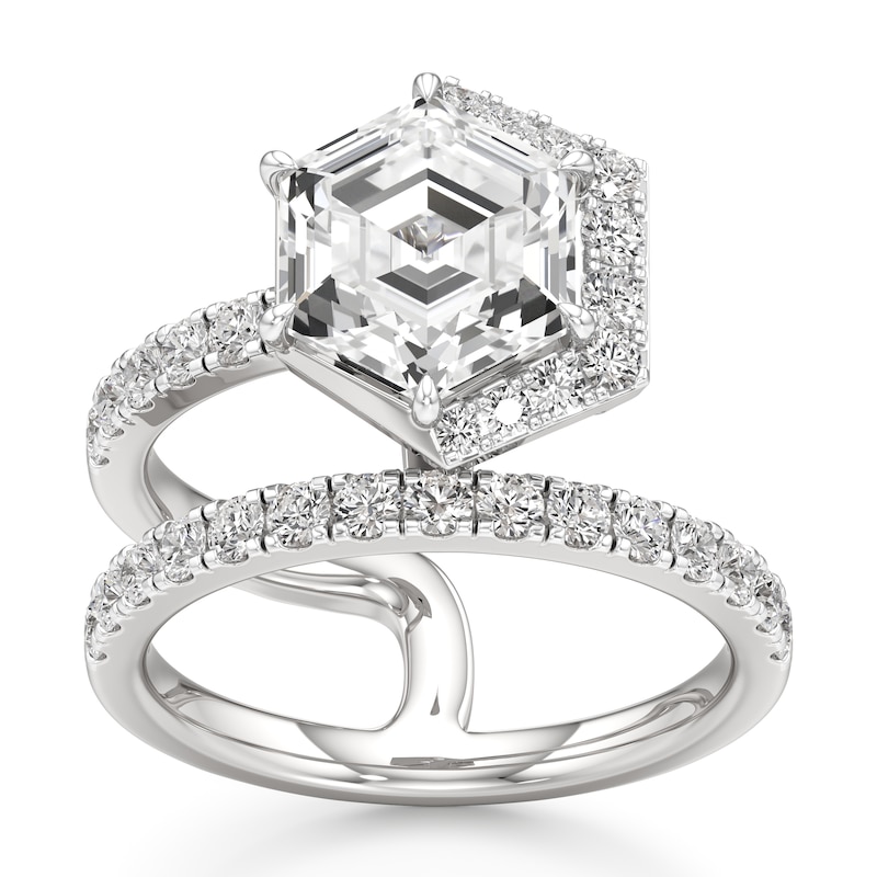 Main Image 1 of J'Lure Hexagon Step-Cut Lab-Grown Diamond Spiral Engagement Ring 3-7/8 ct tw 18K White Gold