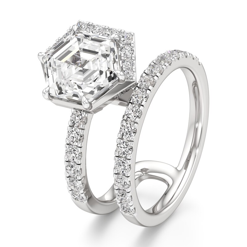 Main Image 4 of J'Lure Hexagon Step-Cut Lab-Grown Diamond Spiral Engagement Ring 3-7/8 ct tw 18K White Gold