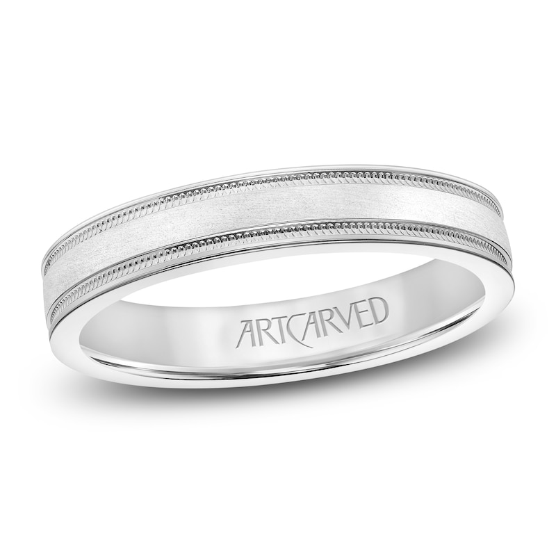 Main Image 1 of ArtCarved Men's Milgrain Wedding Band 14K White Gold 4mm