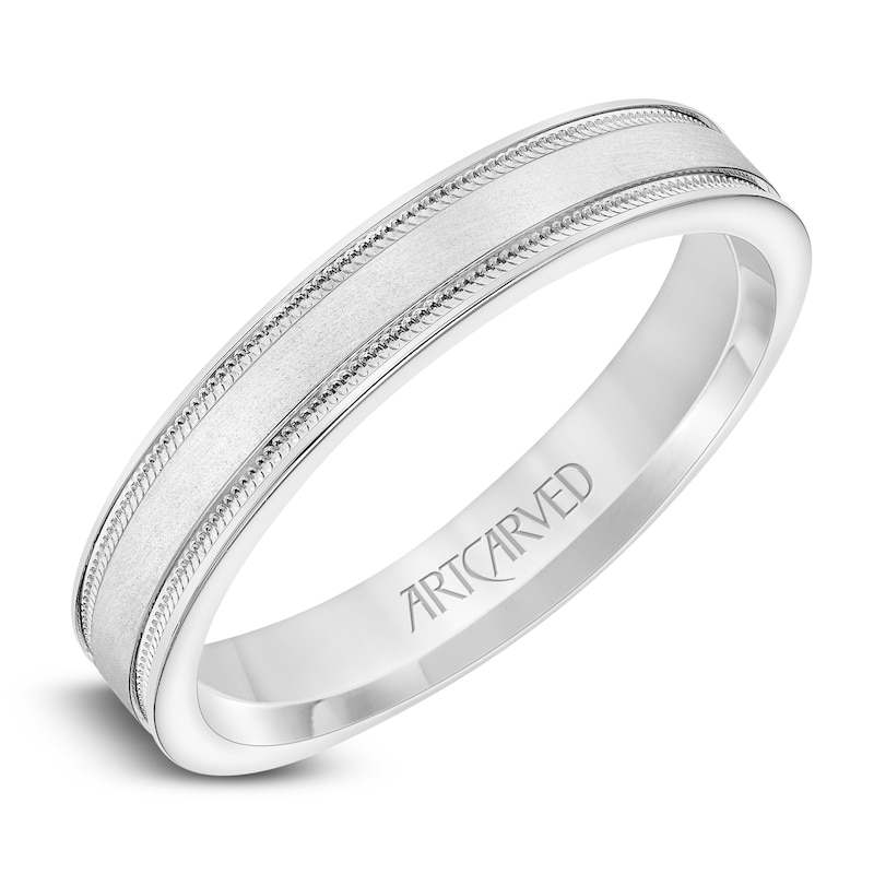 Main Image 2 of ArtCarved Men's Milgrain Wedding Band 14K White Gold 4mm