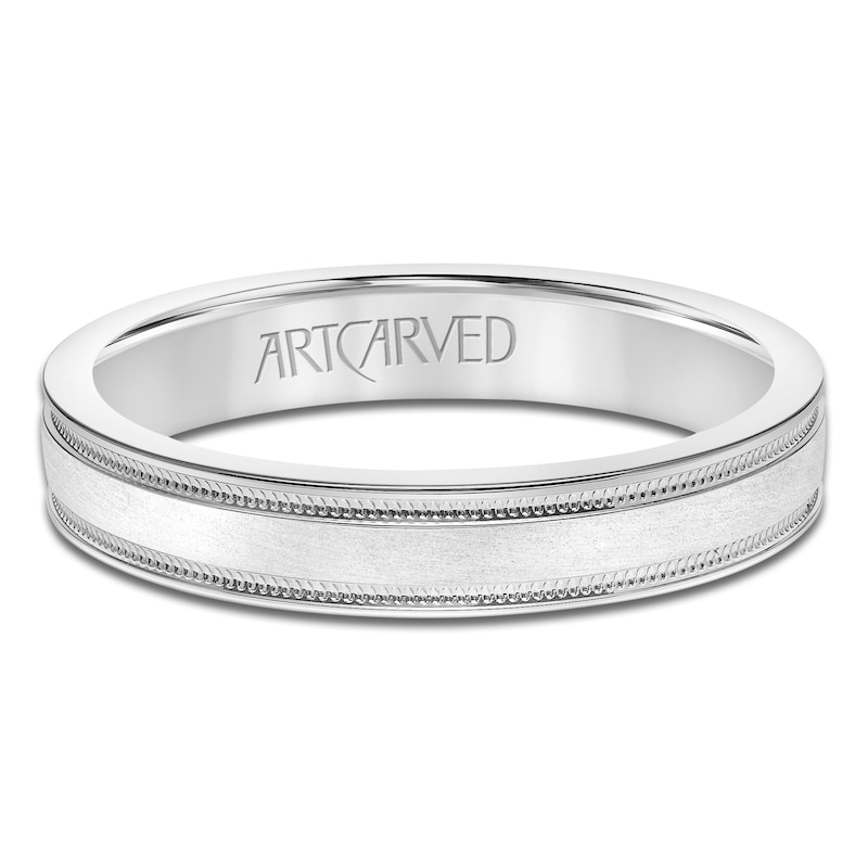 Main Image 3 of ArtCarved Men's Milgrain Wedding Band 14K White Gold 4mm