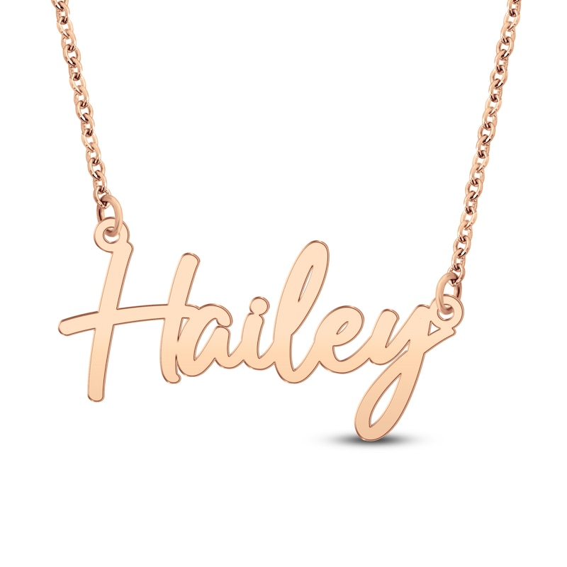 Main Image 1 of Script Nameplate Necklace 14K Rose Gold-Plated Sterling Silver 18"