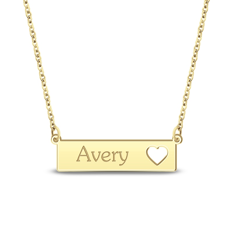 Main Image 1 of Engravable Name Bar Necklace with Heart Cutout 24K Yellow Gold-Plated Sterling Silver 18"