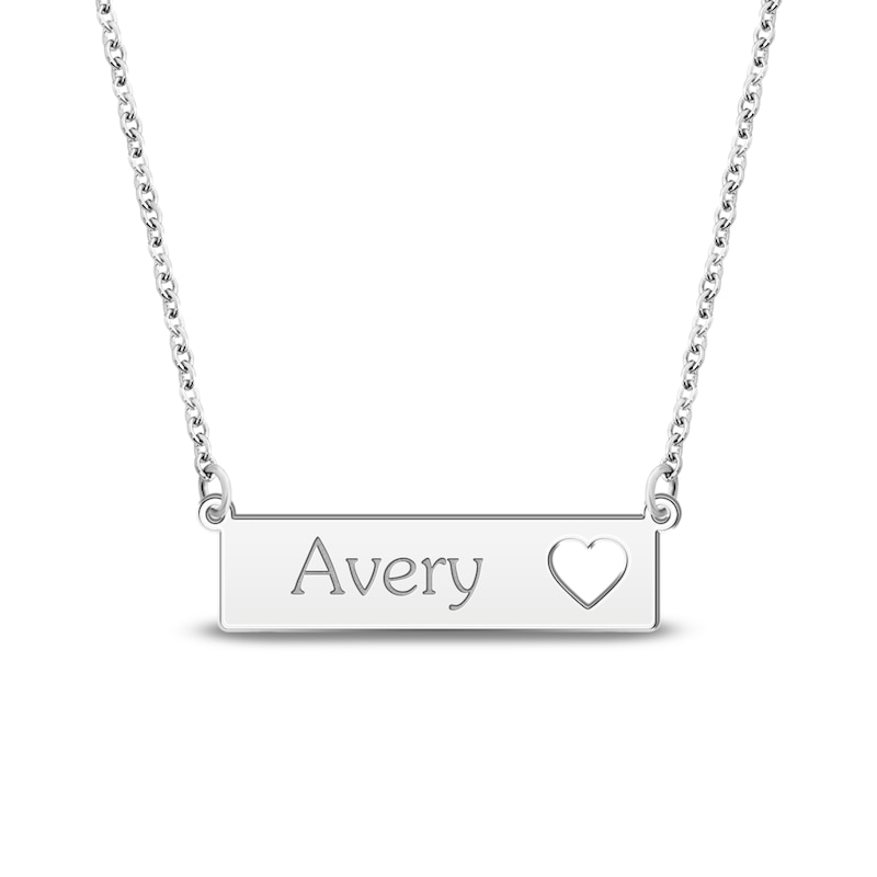 Main Image 1 of Engravable Name Bar Necklace with Heart Cutout 14K White Gold 18"