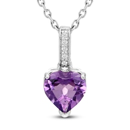 Heart-Shaped Natural Amethyst & Diamond Accent Drop Necklace Sterling Silver 18"