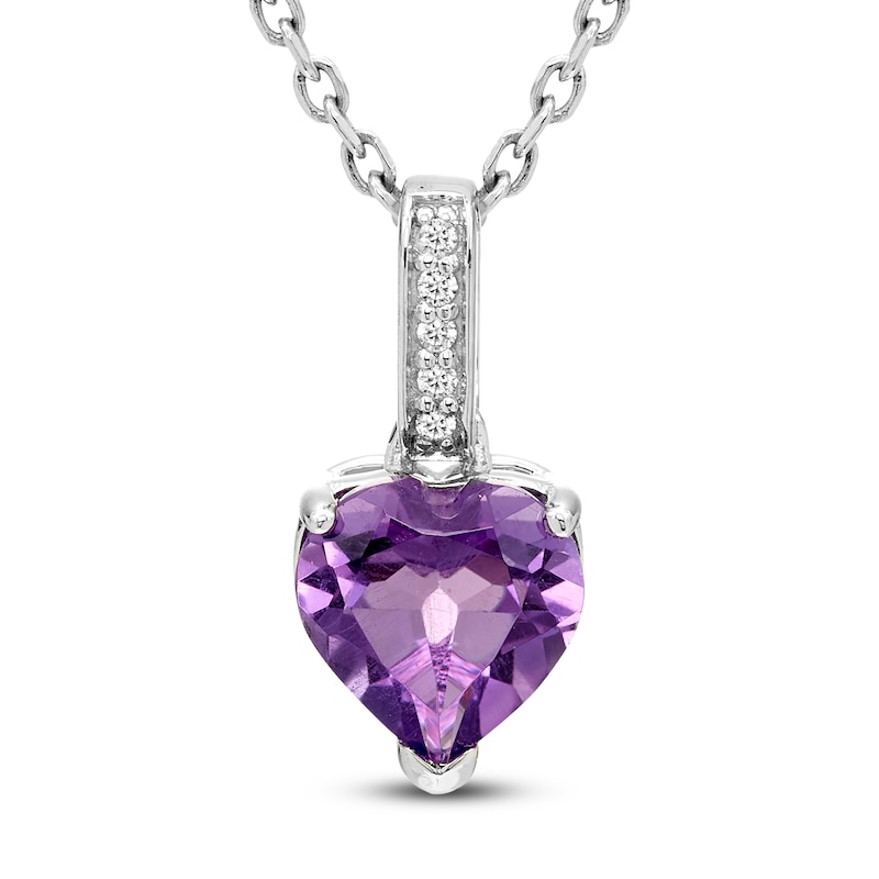 Main Image 1 of Heart-Shaped Natural Amethyst & Diamond Accent Drop Necklace Sterling Silver 18"