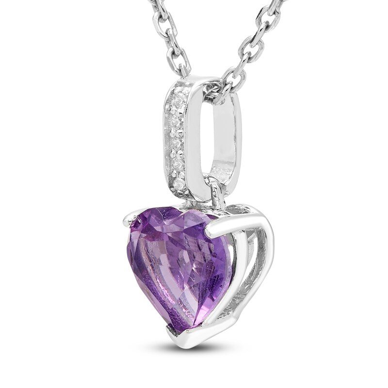 Main Image 2 of Heart-Shaped Natural Amethyst & Diamond Accent Drop Necklace Sterling Silver 18"