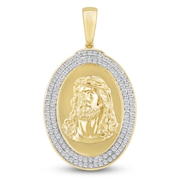 Diamond Jesus & Cross Reversible Charm 1/2 ct tw 10K Yellow Gold