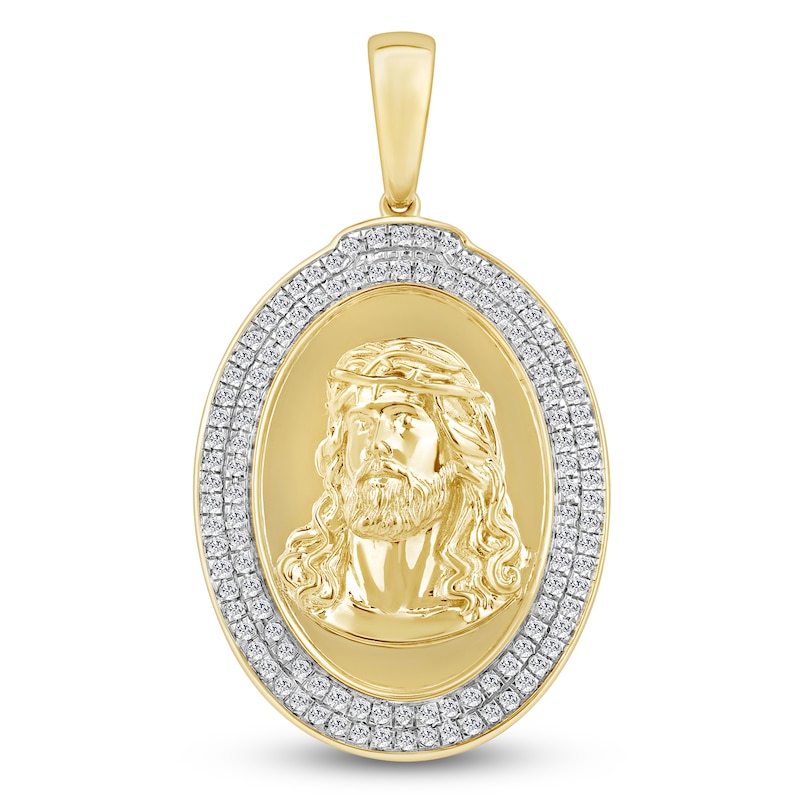 Main Image 1 of Diamond Jesus & Cross Reversible Charm 1/2 ct tw 10K Yellow Gold